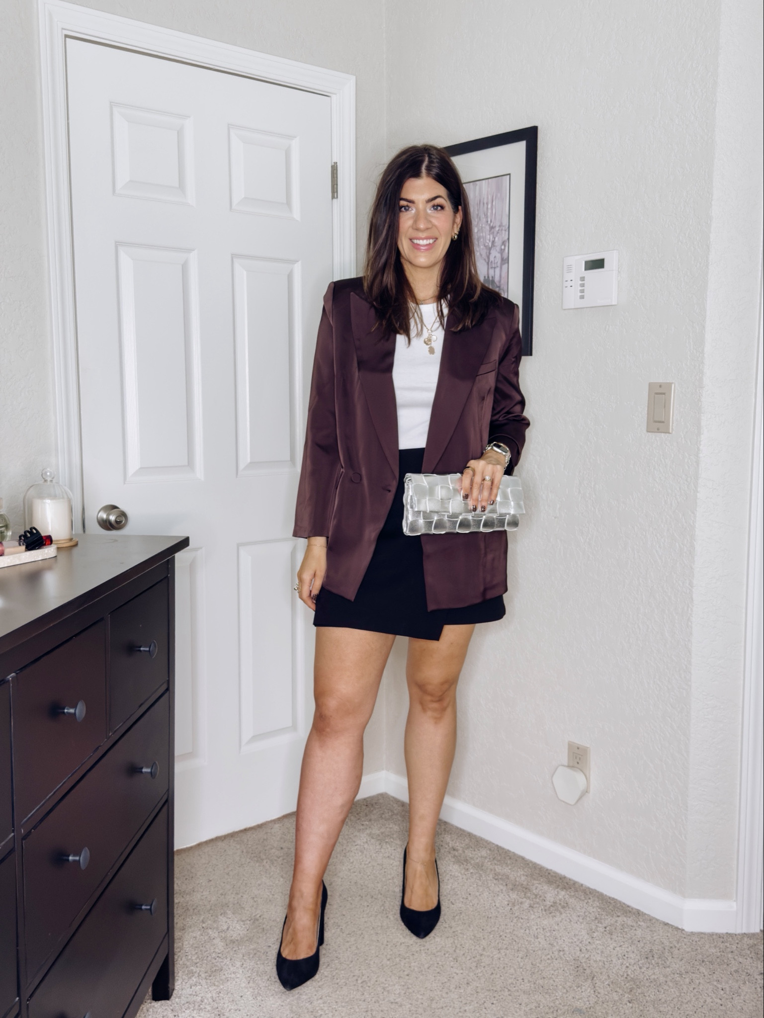 In a medium tee, medium blazer, and medium skirt 

#LTKMidsize #LTKSaleAlert #LTKOver40