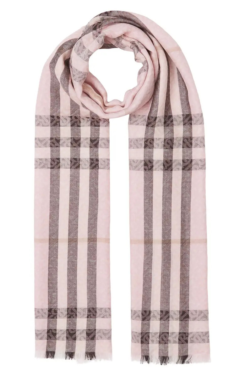 Burberry TB Monogram & Giant Check Wool & Silk Gauze Scarf | Nordstrom | Nordstrom