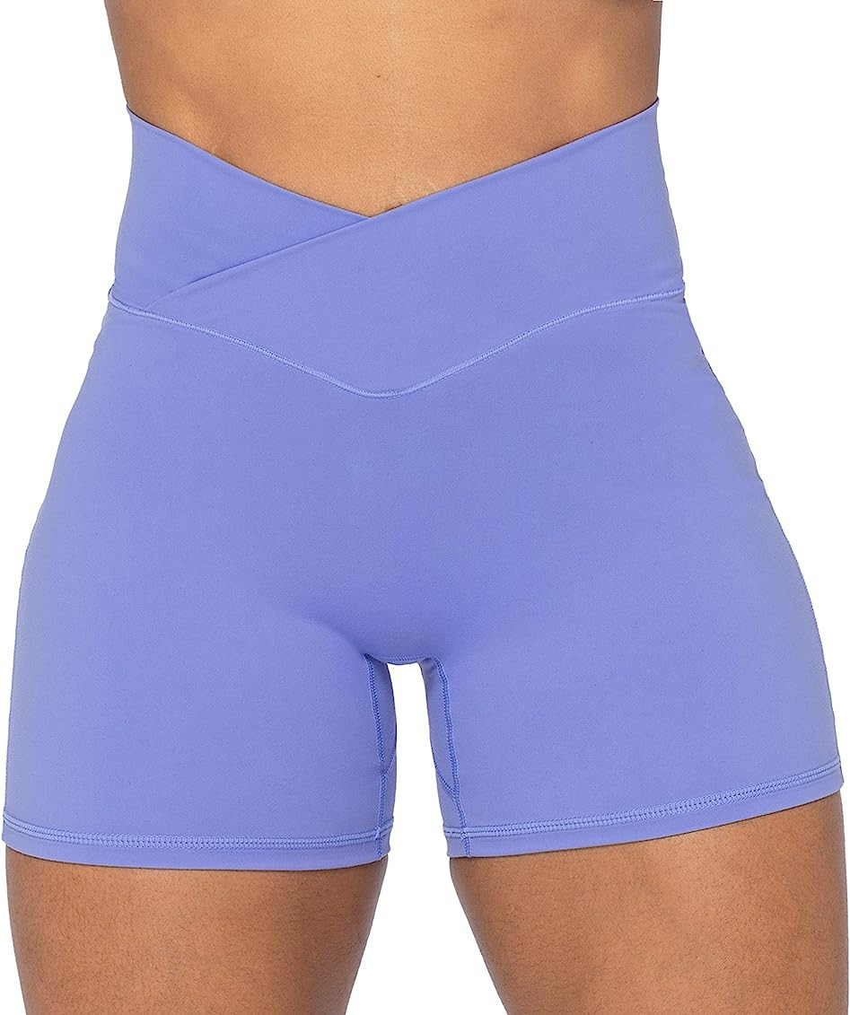 Sunzel Softmax Crossover Biker Shorts for Women, V Criss Cross High Waist Yoga Workout Gym Shorts... | Amazon (US)
