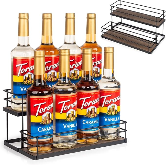 8 Bottle Capacity Coffee Syrup Organizer 2 Tier Coffee Syrup Stand Shelf for Coffee Bar Kitchen S... | Amazon (US)