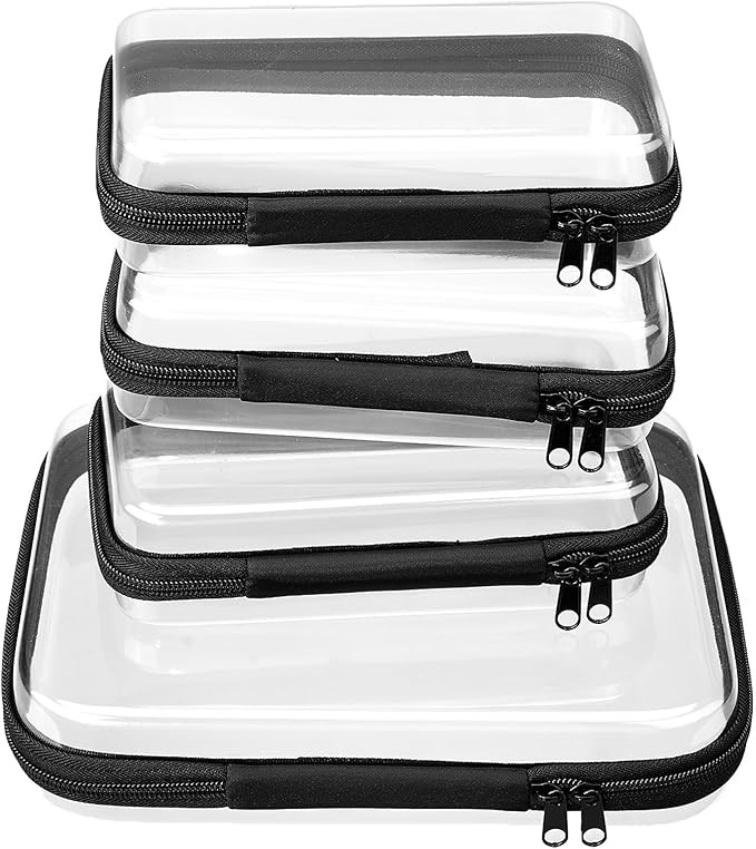 4 pcs Clear Zipper Pouches,Hard Shell Zipper Case, Toiletry Bag for Travel, CLear Diaper Bag, Toi... | Amazon (US)
