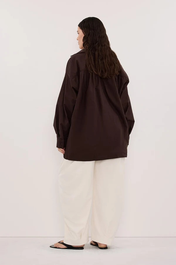 RHEA 2.0 BURNT CHOC OVERSIZED COTTON SHIRT | DISSH