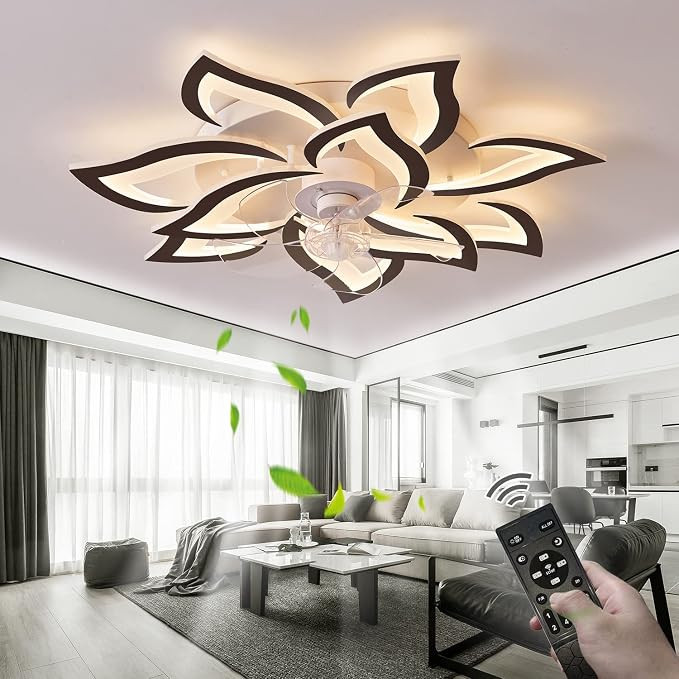 32''Ceiling Fans with Lights and Remote,Modern Flush Mount Ceiling Fan with Dimmable LED Light 3 ... | Amazon (US)