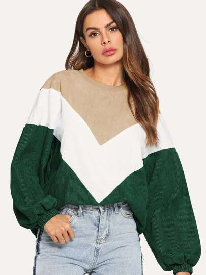 Cut-and-sew Chevron Sweatshirt | SHEIN