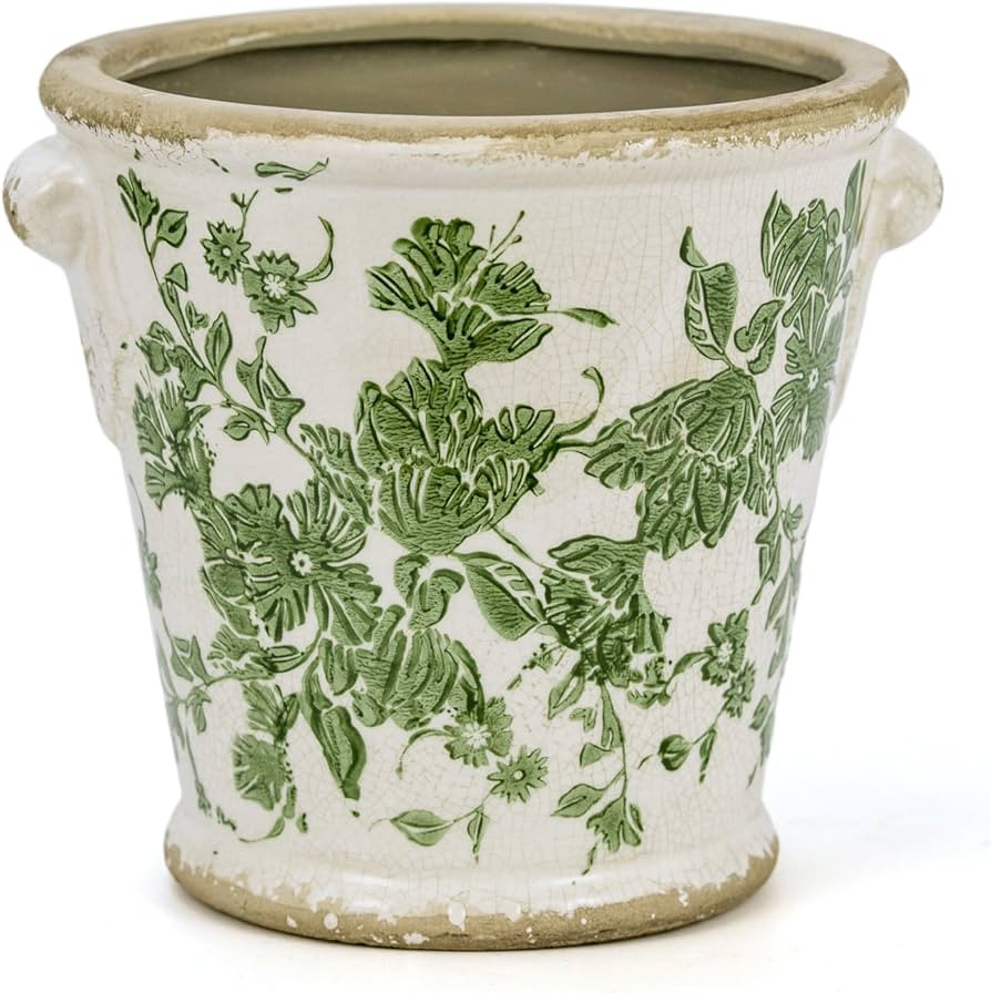 Vintage Ceramic Flower Pot with Drainage Holes and Handle,Ice Crack Country Rustic Planters for I... | Amazon (US)