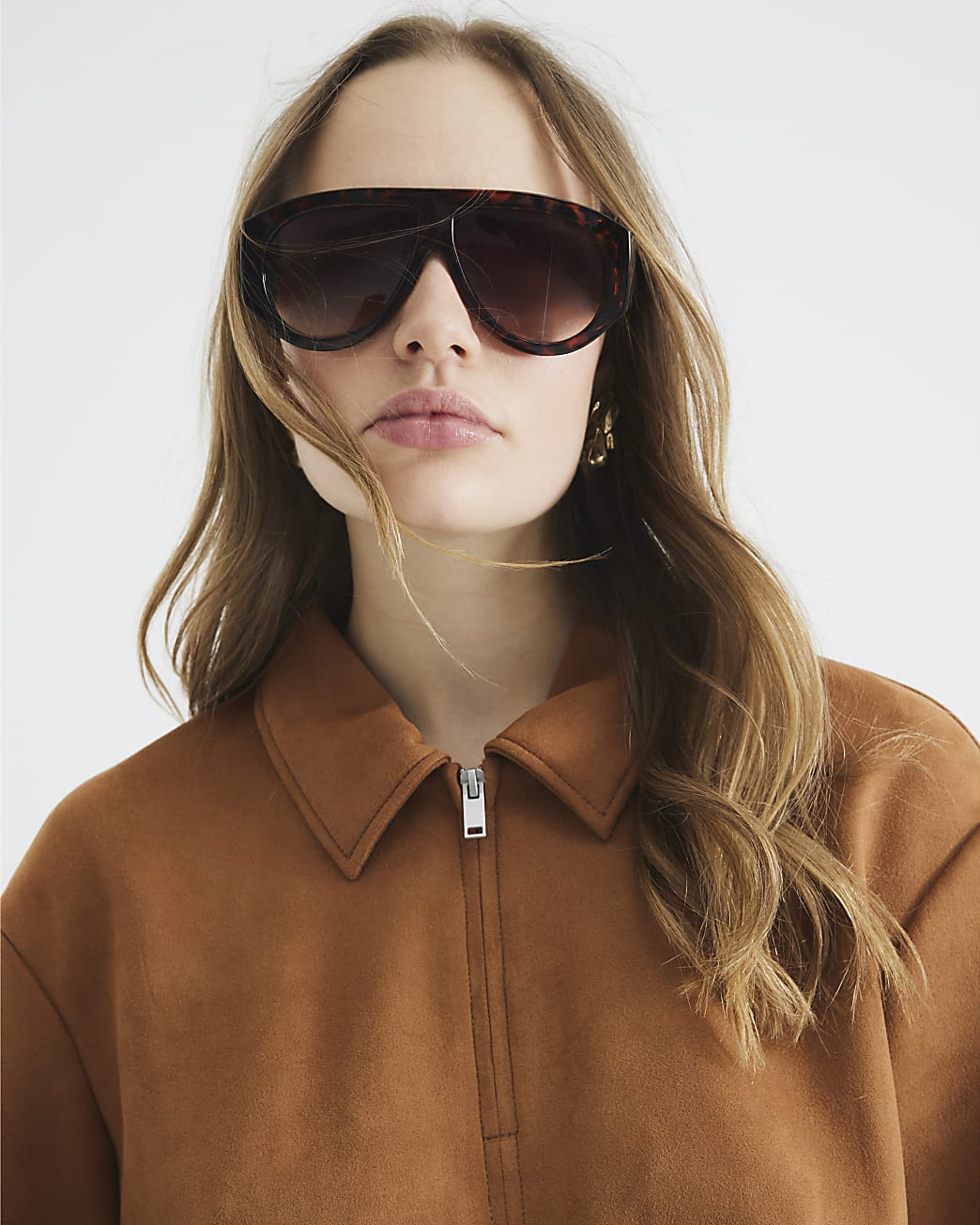 Brown Faux Suede Zip Through Shirt | River Island UK & IE