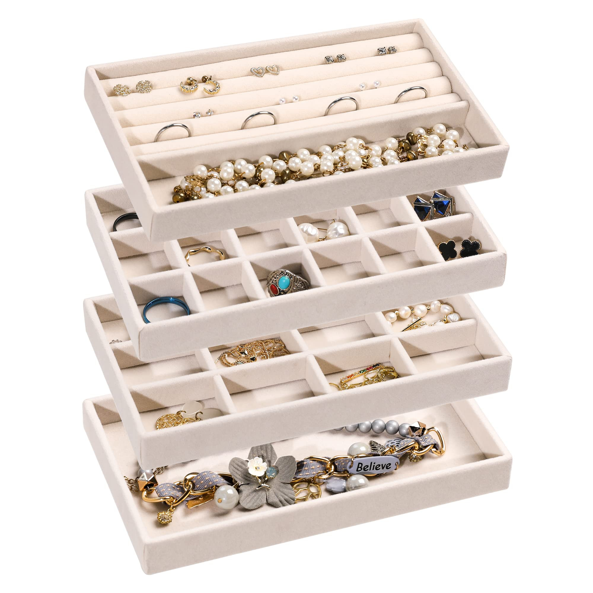 Frebeauty Jewelry Organizer Tray,Stackable Velvet Jewelry Trays,Drawer Inserts Earring Organizer ... | Amazon (US)