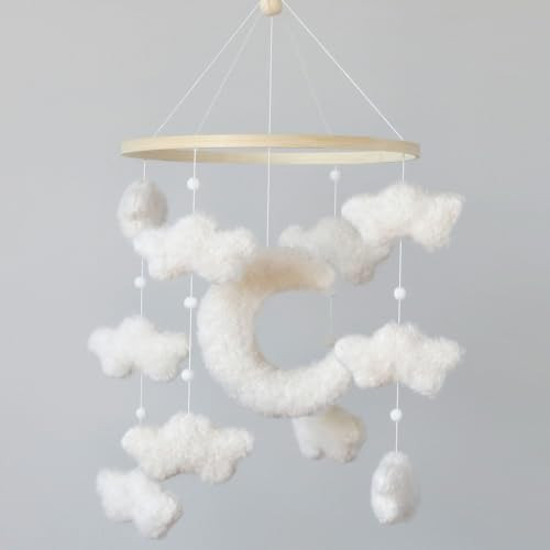 Goukurlsma Boucle Cloud Moon Crib Mobile Boho Baby Mobile for Crib Neutral Nursery Mobile for Boys & Girls | Amazon (US)