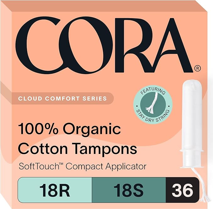 Cora Organic Applicator Tampon Multipack | 18 Regular & 18 Super Absorbency | 100% Organic Cotton... | Amazon (US)