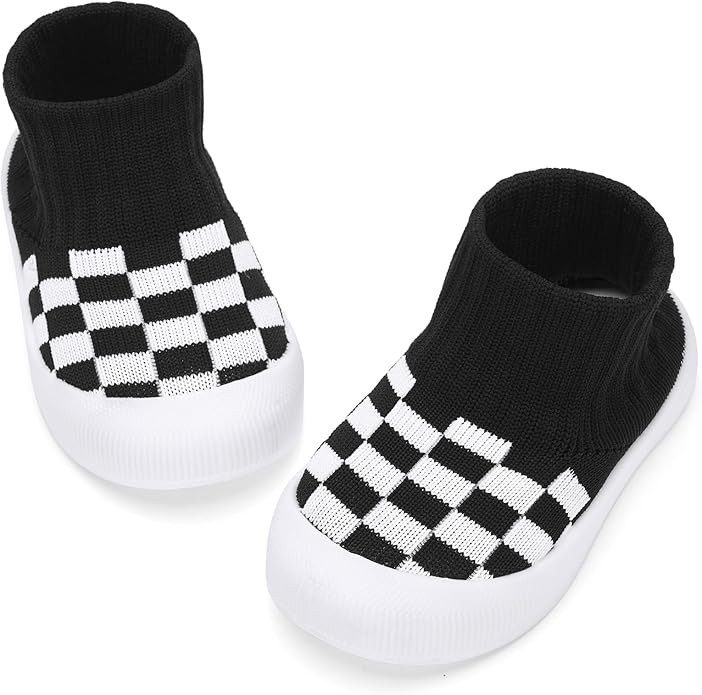 BACSAC Baby Boy Girl Sock Shoes Infant & Toddler Walking Shoes High Top with Knitted Checkered Up... | Amazon (US)