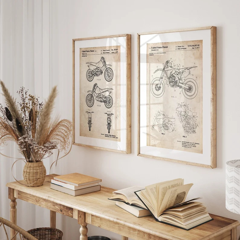 Dirt Bike Patent Print Set, Vintage Motorcycle Art | Etsy (US)