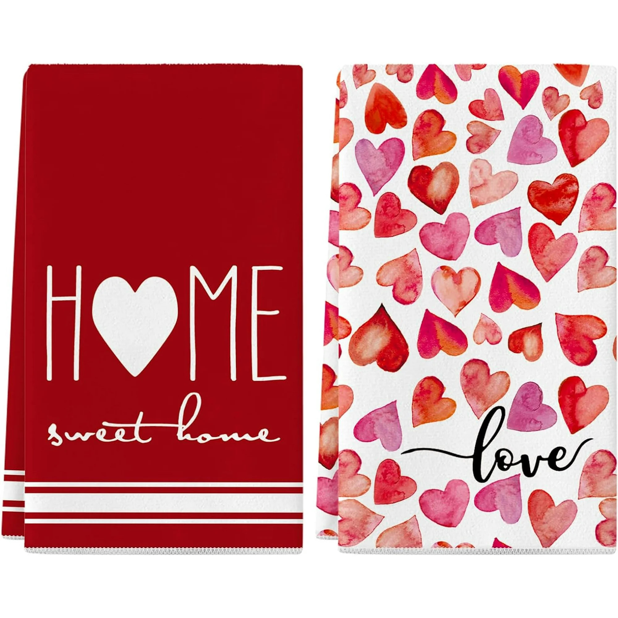 YIBAGA Valentines Day Kitchen Towels Set of 2, Sweet Home Love Dish Towels, Dishcloth Decorations... | Walmart (US)