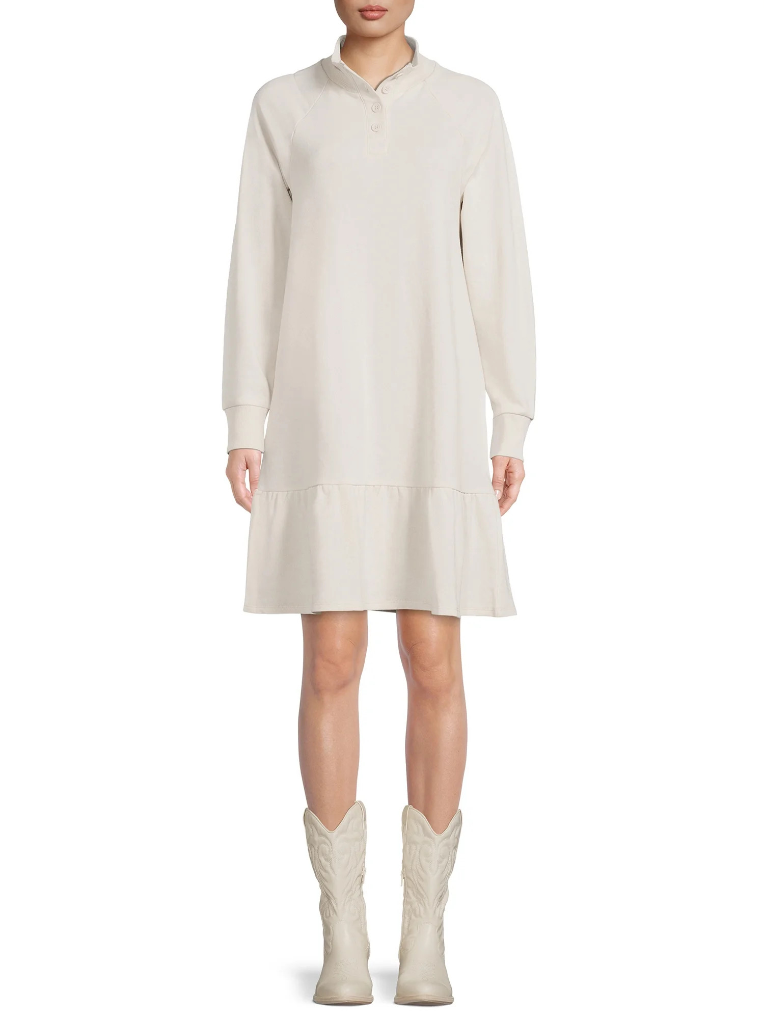 Time and Tru Women's Ruffle Hem Henley Dress - Walmart.com | Walmart (US)