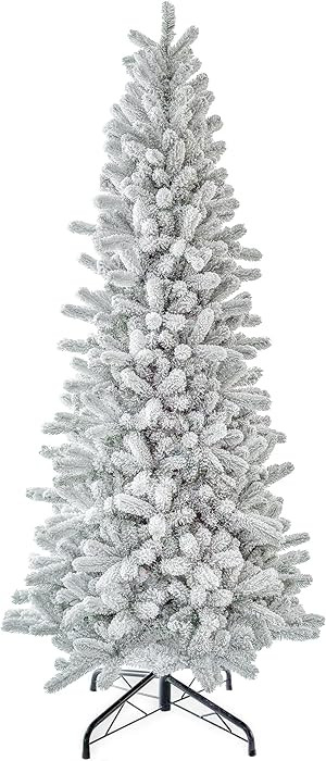 KING OF CHRISTMAS 7.5' King Flock Slim Artificial Christmas Tree Unlit | Amazon (US)