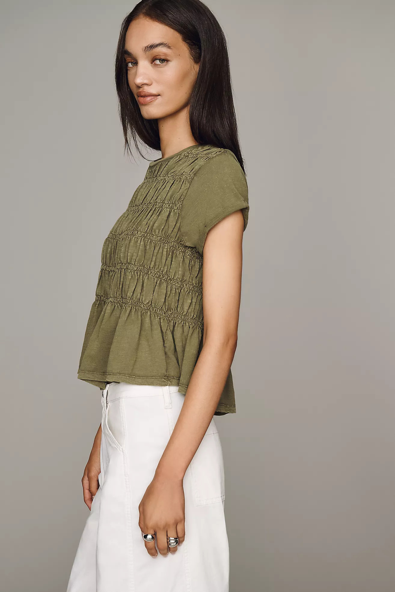 Pilcro Tabby Cotton Smocked Peplum Tee | Anthropologie (US)