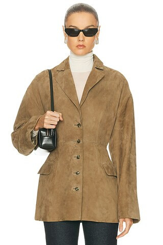 EAVES Salta Suede Jacket in Olive - Olive. Size XS (also in ). | FWRD 