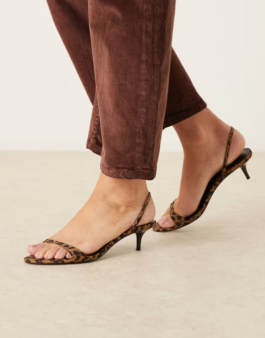 Mango minimalist slingback heeled sandals in leopard print-Brown | ASOS (Global)