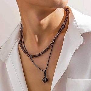 Layered Boho Beaded Necklace for Women Earthy Coconut Shell Wooden Tigers Eye Beads Necklace Summ... | Amazon (US)
