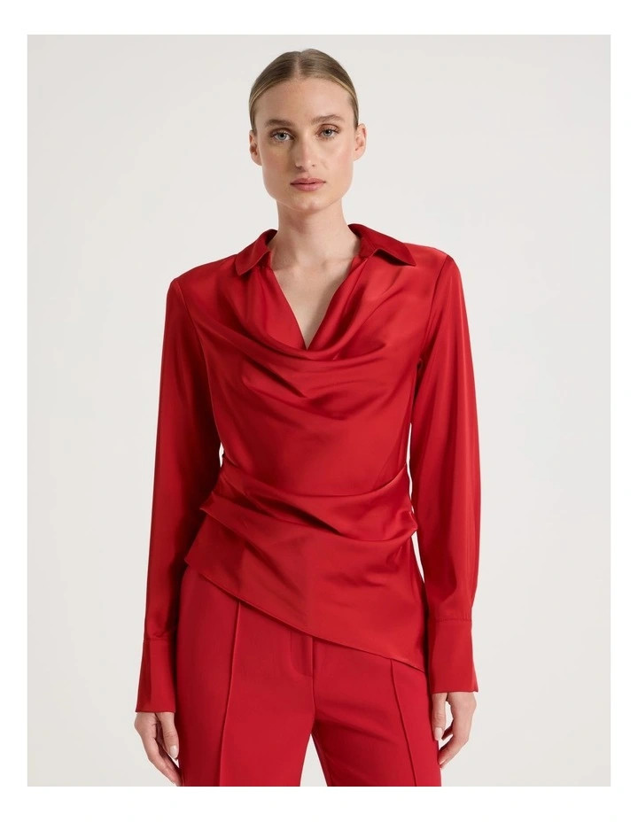 BlaqSatin Cowl Collar Blouse in Red | Myer