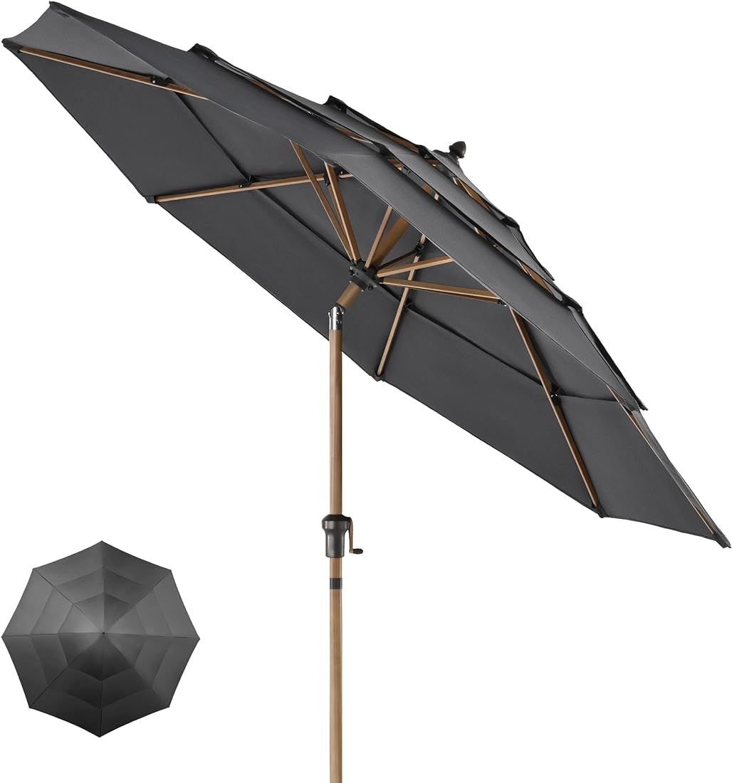 HAPPATIO 9FT Patio Umbrella Outdoor Umbrella 3 Tier Vented Wood Grain Outdoor Table Umbrella, Out... | Amazon (US)