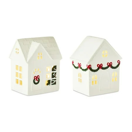 Leutsin Light-Up LED Ceramic House Christmas Tabletop Decoration - Vintage Christmas Village Houses,Handmade Xmas Houses with Built-in Led Lights,Christmas Town Scene Collection Buildings,White,6" | Walmart (US)