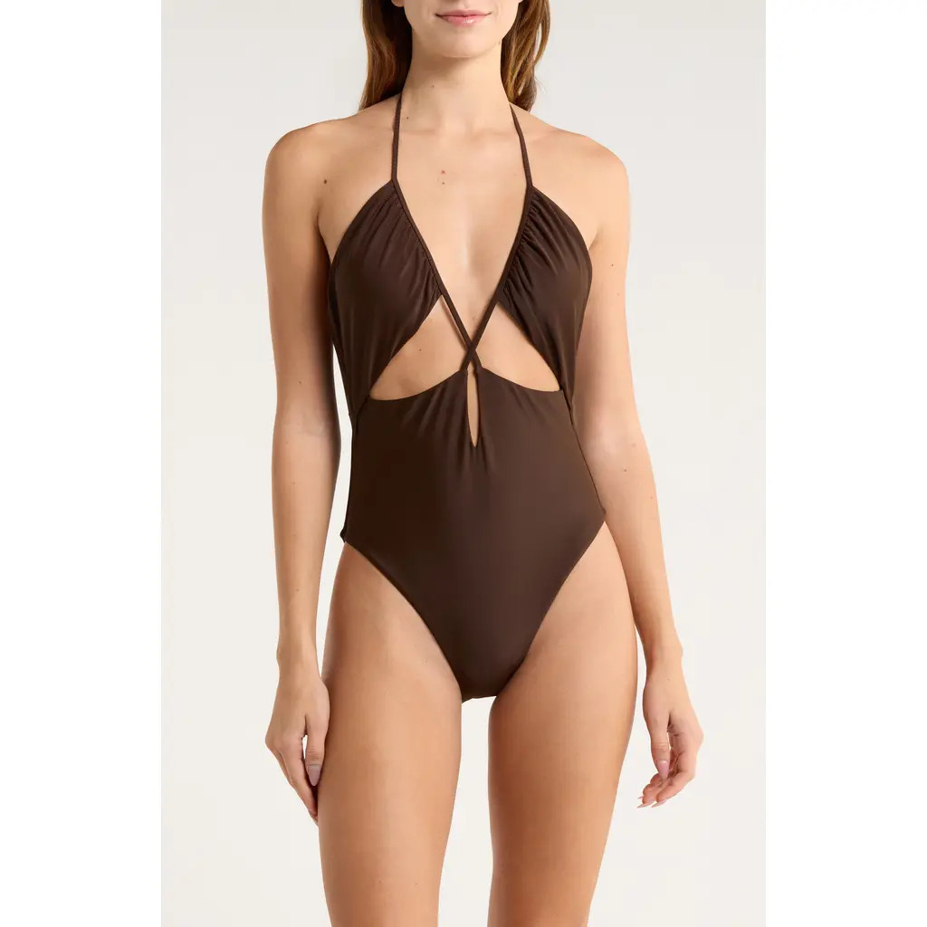 Ramy Brook Nia Cutout One-Piece Swimsuit in Beach Brown at Nordstrom, Size Small | Nordstrom
