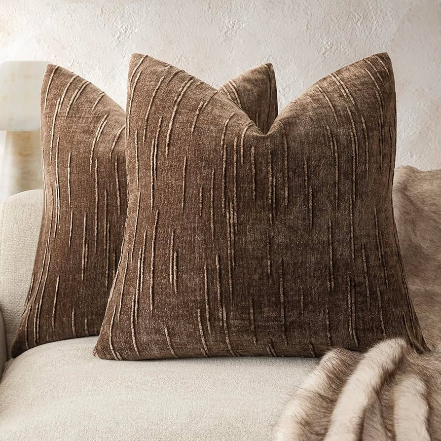 Foindtower Pack of 2 Slubby Textured Chenille Throw Decorative Pillow Covers Square Accent Solid ... | Amazon (US)