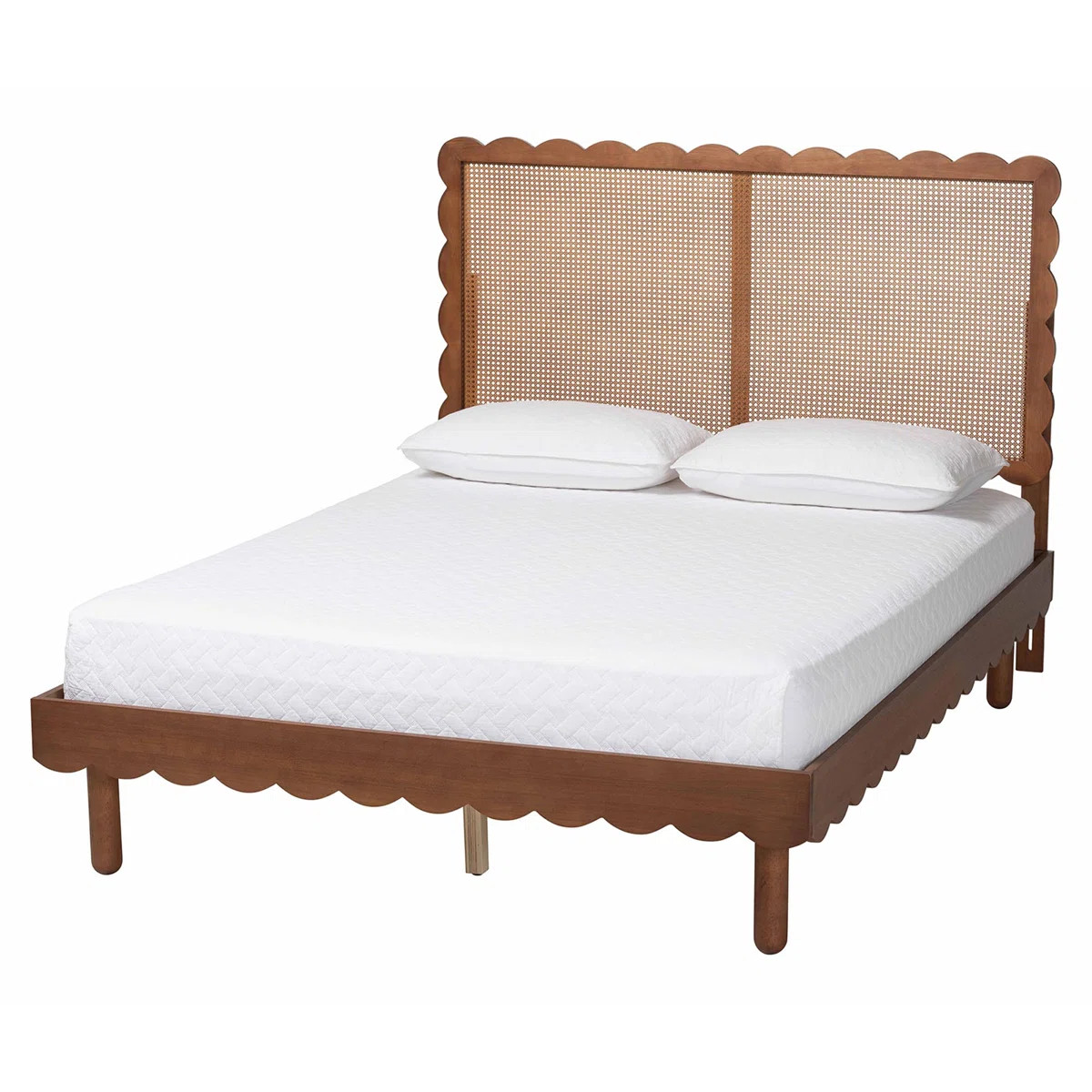 Baxton Studio Lozoya Scalloped Platform Bed With Woven Rattan Headboard - Solid Wood Bed Frame Wi... | Wayfair North America