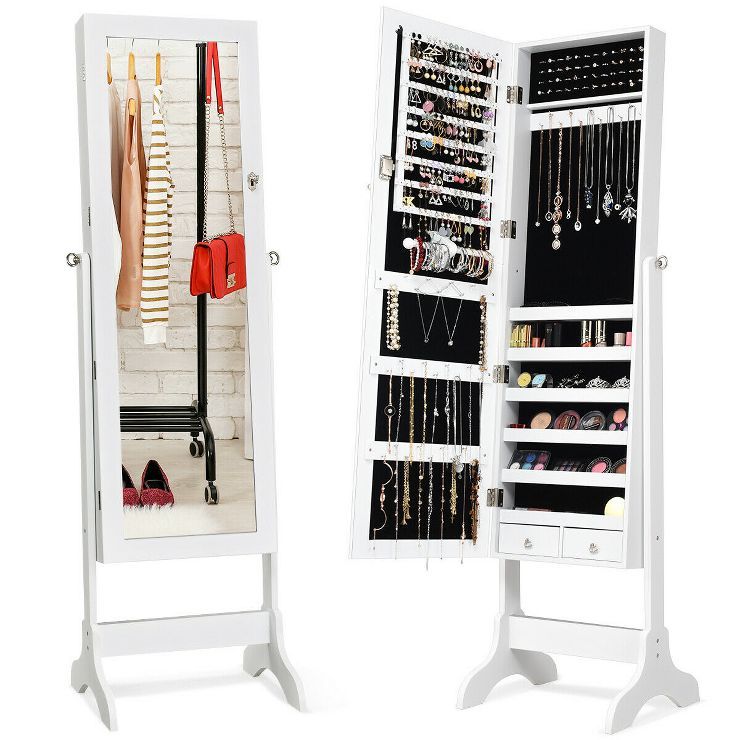 Costway Mirrored Jewelry Cabinet Armoire Storage Organizer Box Drawers | Target