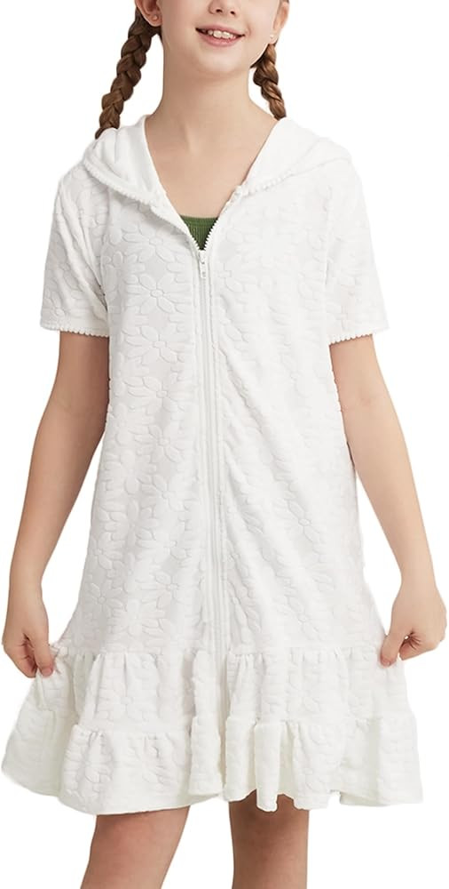 Weixinbuy Girls Swim Cover Up Kids Swimsuit Terry Zip Up Swimwear Hoodie Dress Wraps Beach Bathin... | Amazon (US)