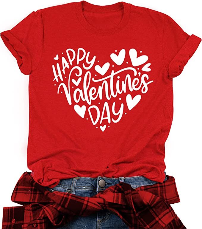 Happy Valentine's Day Shirts Womens Funny Love Heart Printed T-Shirts Short Sleeve Graphic Tee To... | Amazon (US)
