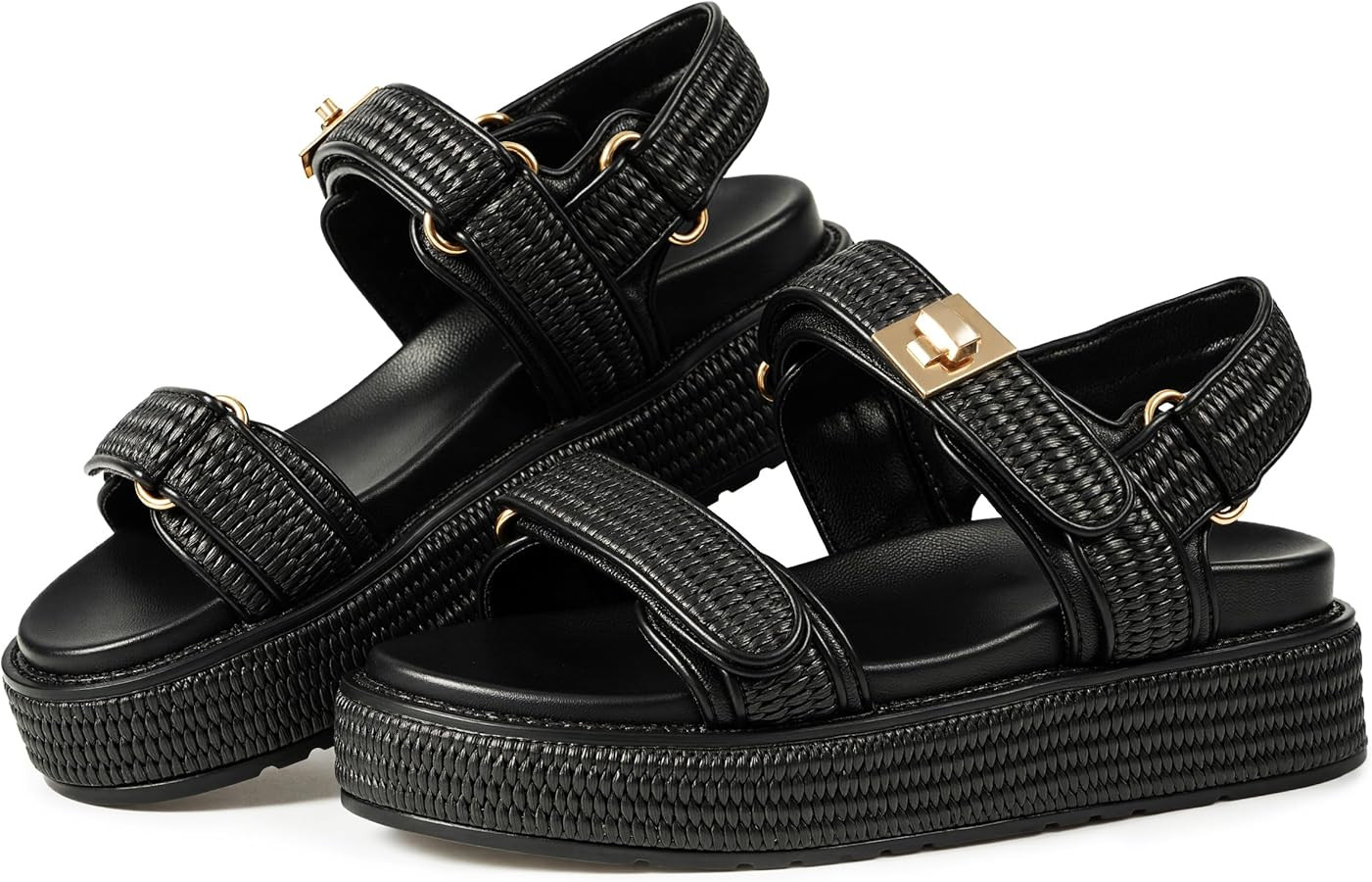 VARECOLA Women’s Platform Sandals, Raffia Comfortable Chunky Flat Woven Sandals Open Toe Shoes ... | Amazon (US)