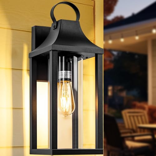 Roravilila 17 Inch Porch Light Large Black Outdoor Light Fixture with Cylindrical Clear Glass, IP65 Waterproof Exterior Lighting Fixture Outside Lantern for House Outdoor Wall Sconce, Matte Black | Amazon (US)