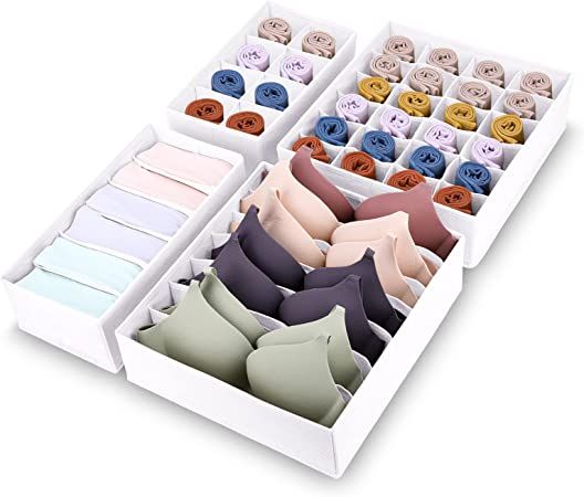 Micuul Underwear Drawer Organizer 4 Set Fabric Foldable Dresser Storage Box and Closet Dividers, ... | Amazon (US)