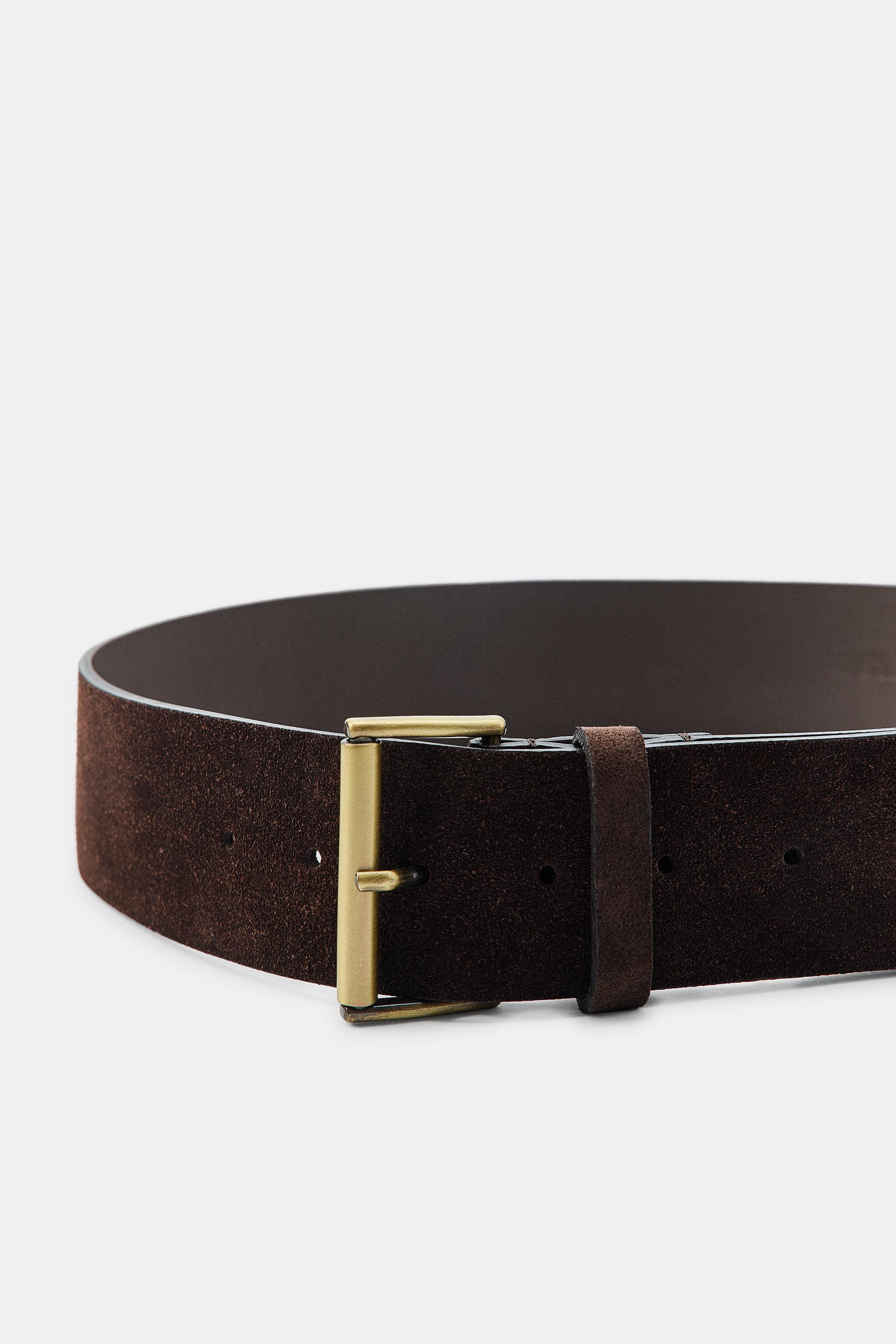 100% SUEDE LEATHER BELT WITH RECTANGULAR BUCKLE | Zara US