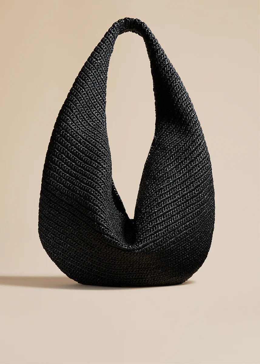 The Large Olivia Hobo in Black Raffia | Khaite