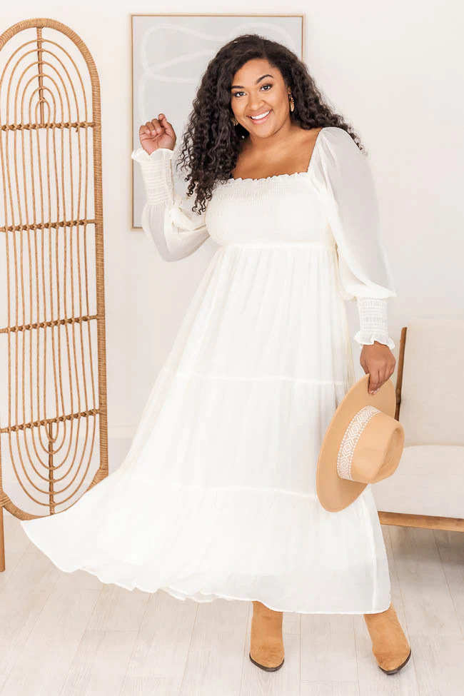 Momentary Phase Cream Smocked Bust Maxi Dress | Pink Lily