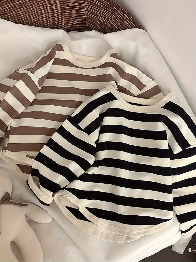 2-piece set - Retro striped shirt Korean children's spring and autumn striped base shirt 2024 spr... | Temu Affiliate Program