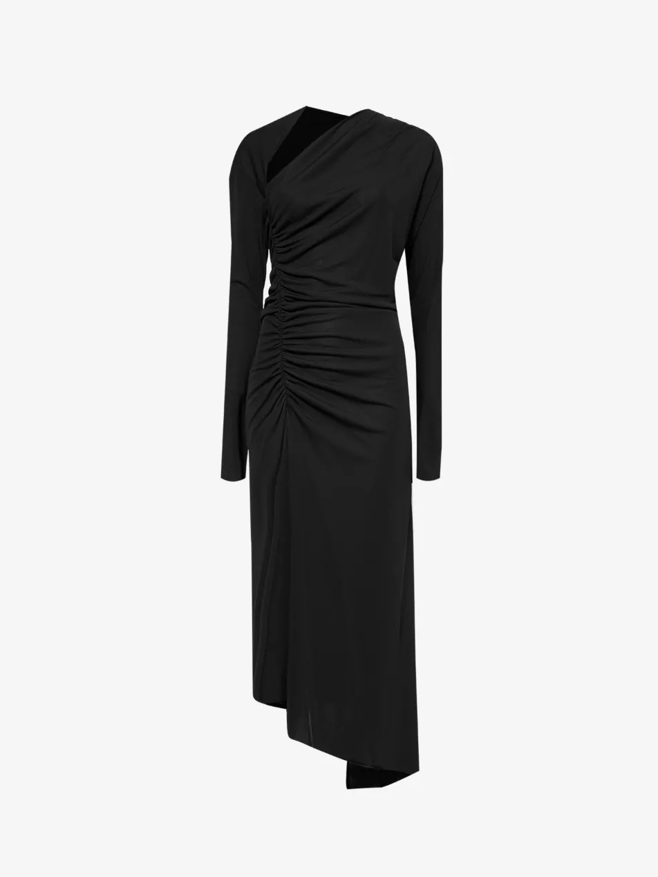 Slash-neck ruched woven-midi dress | Selfridges