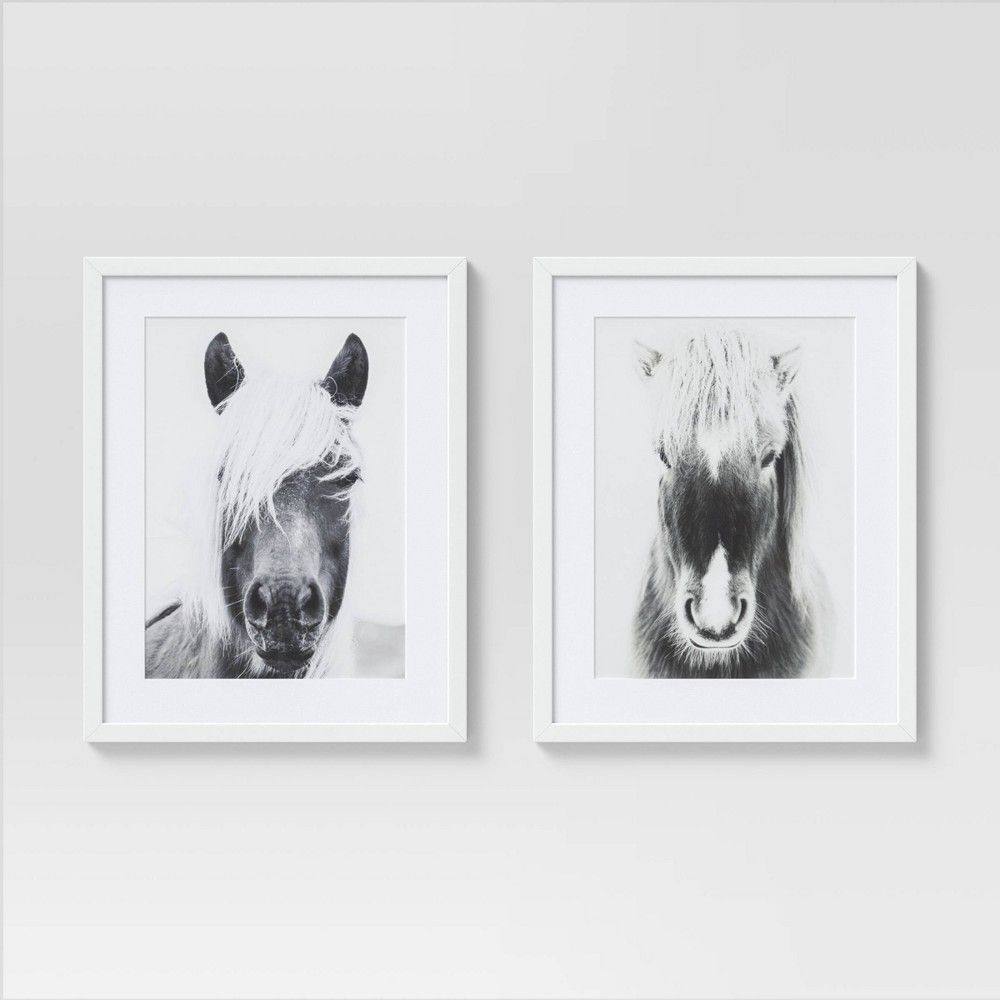 (Set of 2) 16"" x 20"" Horse Portrait Framed Wall Art White/Black - Threshold | Target