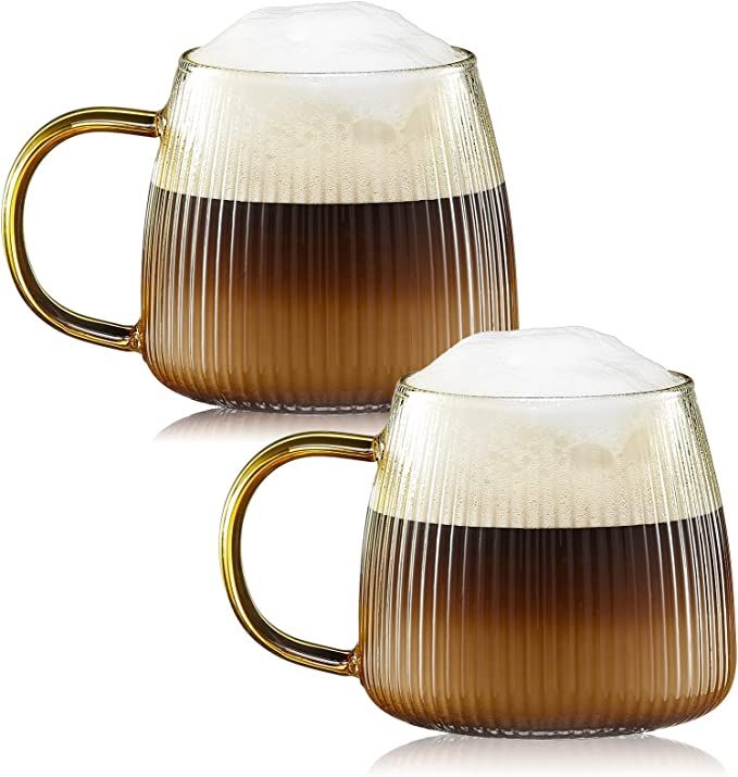 ZHMTang Premium Unique Glass Coffee Mugs Set of 2 Fancy Cups with Stylish Vertical Stripes Patter... | Amazon (US)