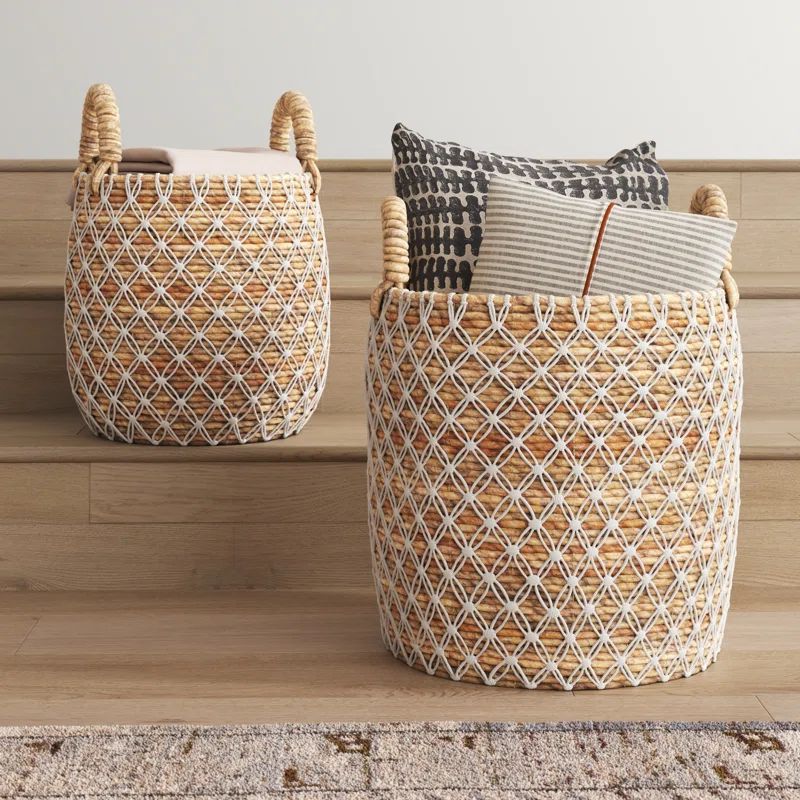 Handmade Bohemian Wicker Basket With Handles - Set of 2 | Wayfair North America