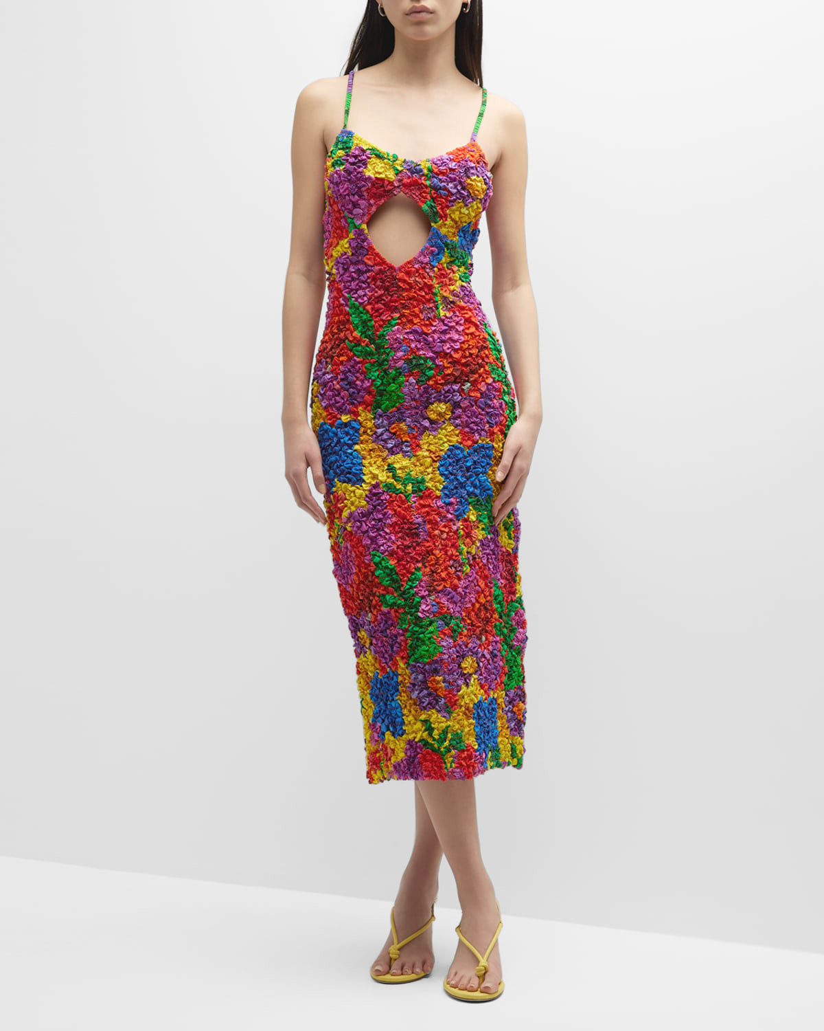 Kimiko Floral Smocked Popcorn Midi Dress | Neiman Marcus