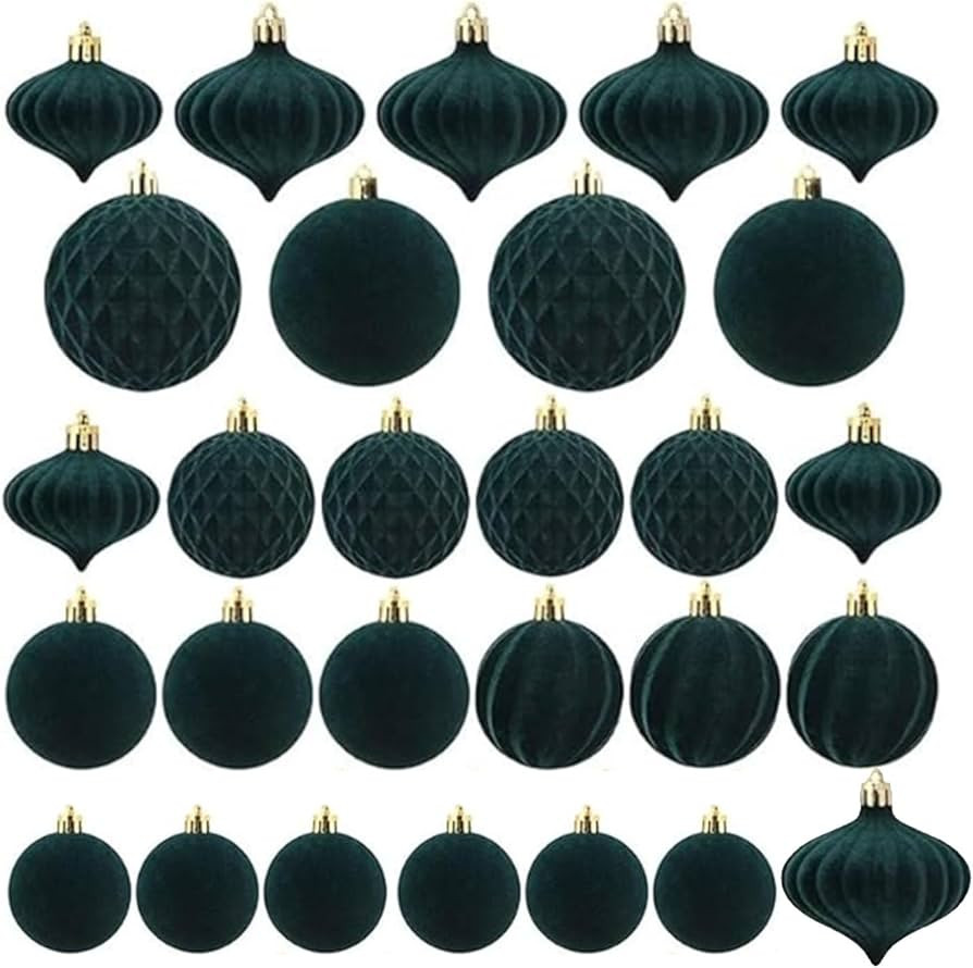 Velvet Christmas Balls Christmas Tree Ornaments, 28 Pack Luxurious Green Flocked Christmas Orname... | Amazon (US)