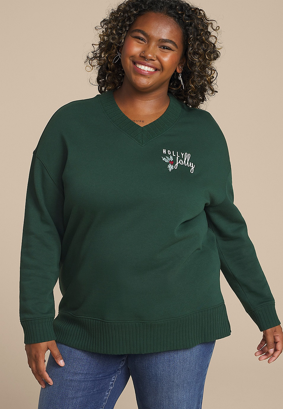 Plus Size Willowsoft Holly Jolly Relaxed Fit Sweatshirt | Maurices