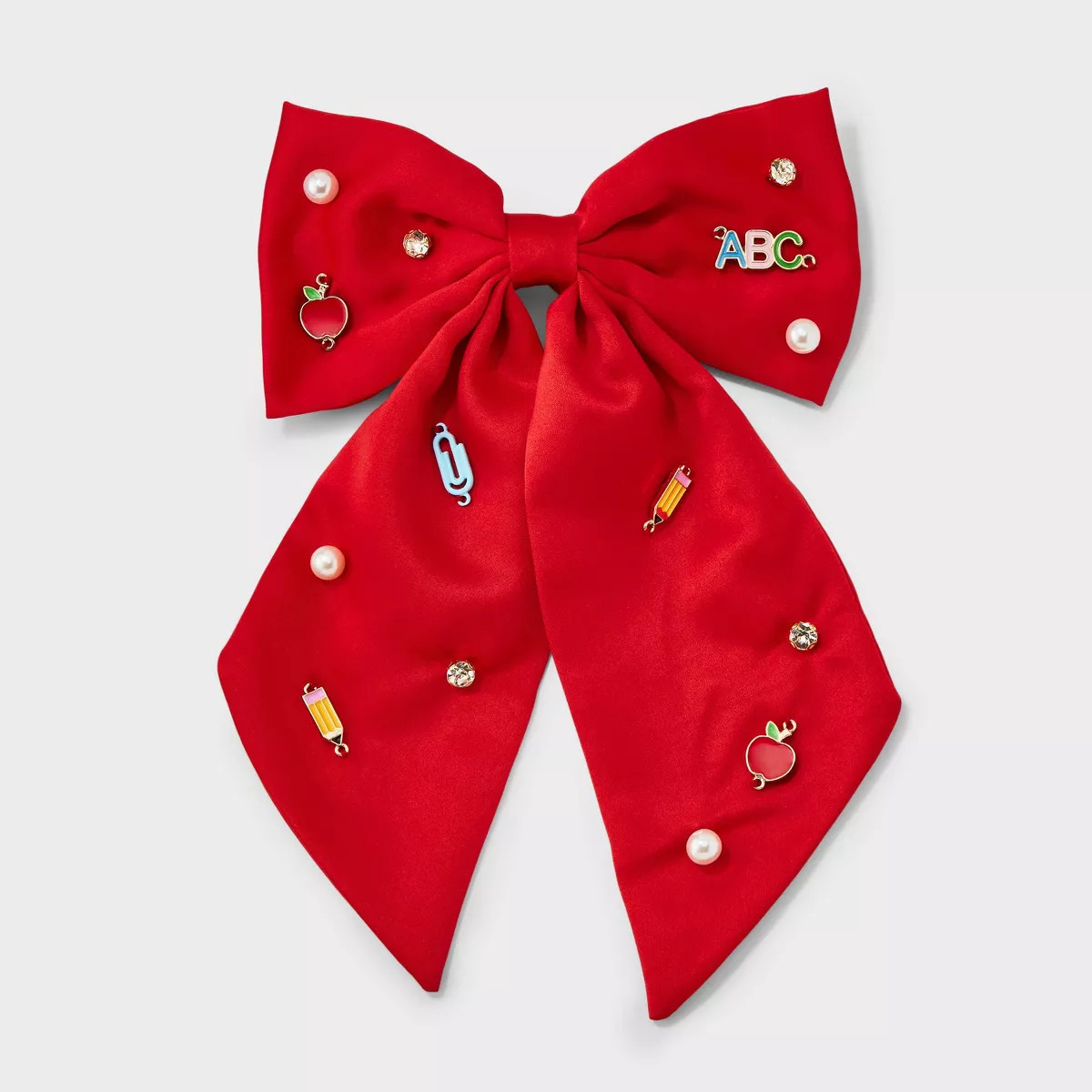 Teacher Apple Pencil and Pearl Hair Bow Clip - Red | Target