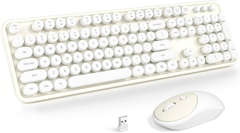 KNOWSQT Wireless Keyboard and Mouse Combo - Milky-White Full-Sized 2.4 GHz 104 Keys Typewriter Ke... | Amazon (US)