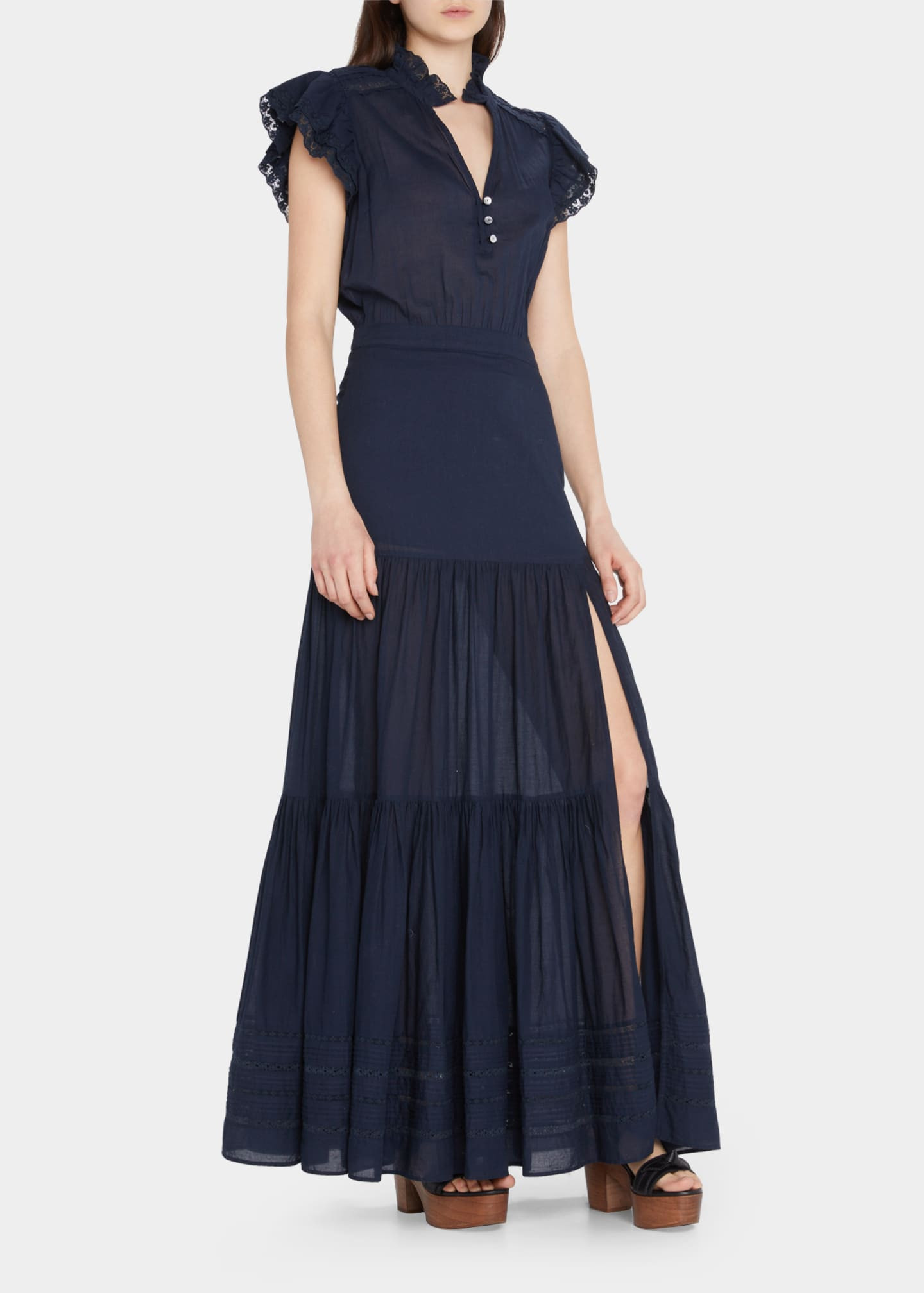 Veronica Beard Satori Lace Flutter-Sleeve Tiered Maxi Dress | Bergdorf Goodman