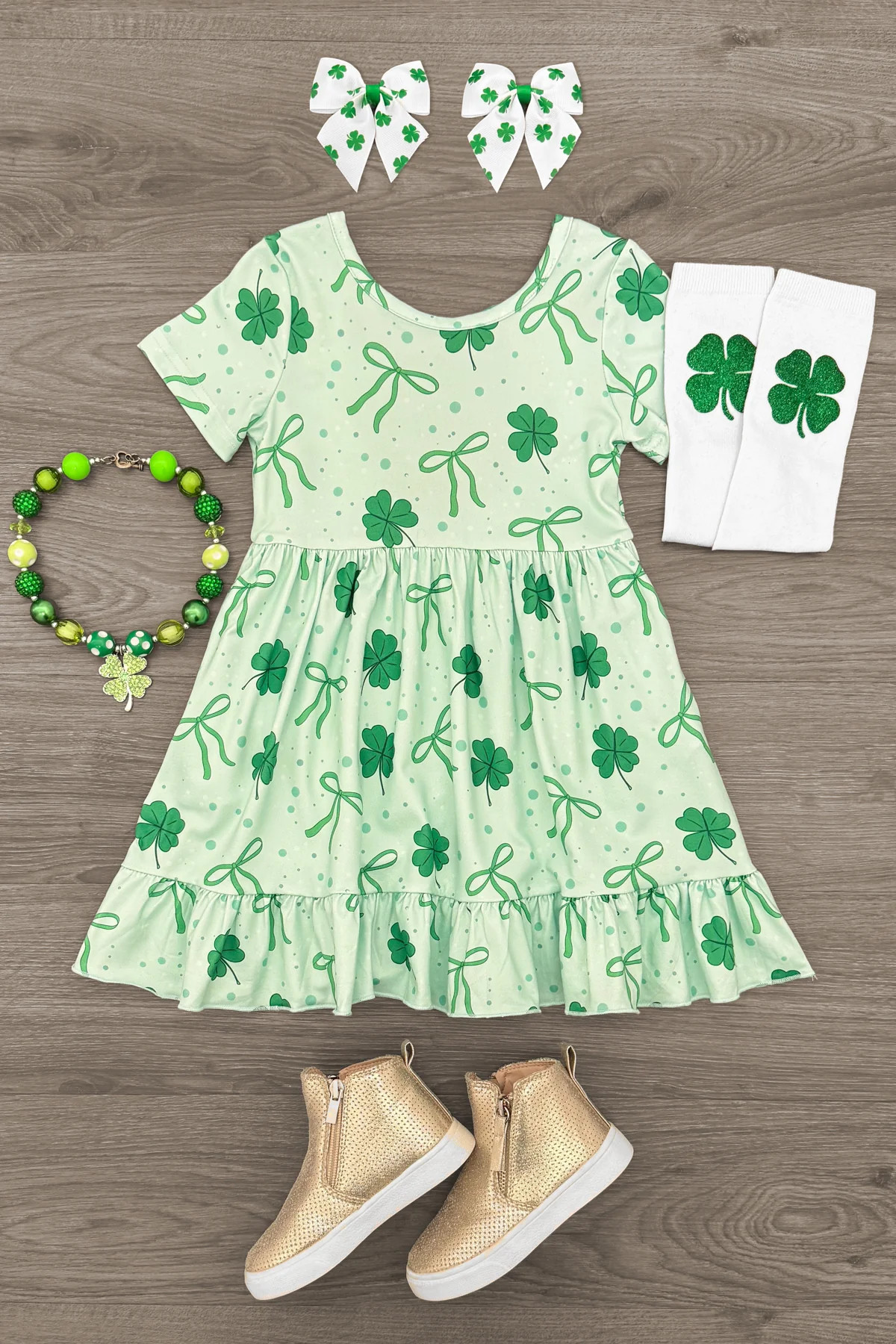Green Bow & Shamrock Dress | Sparkle In Pink