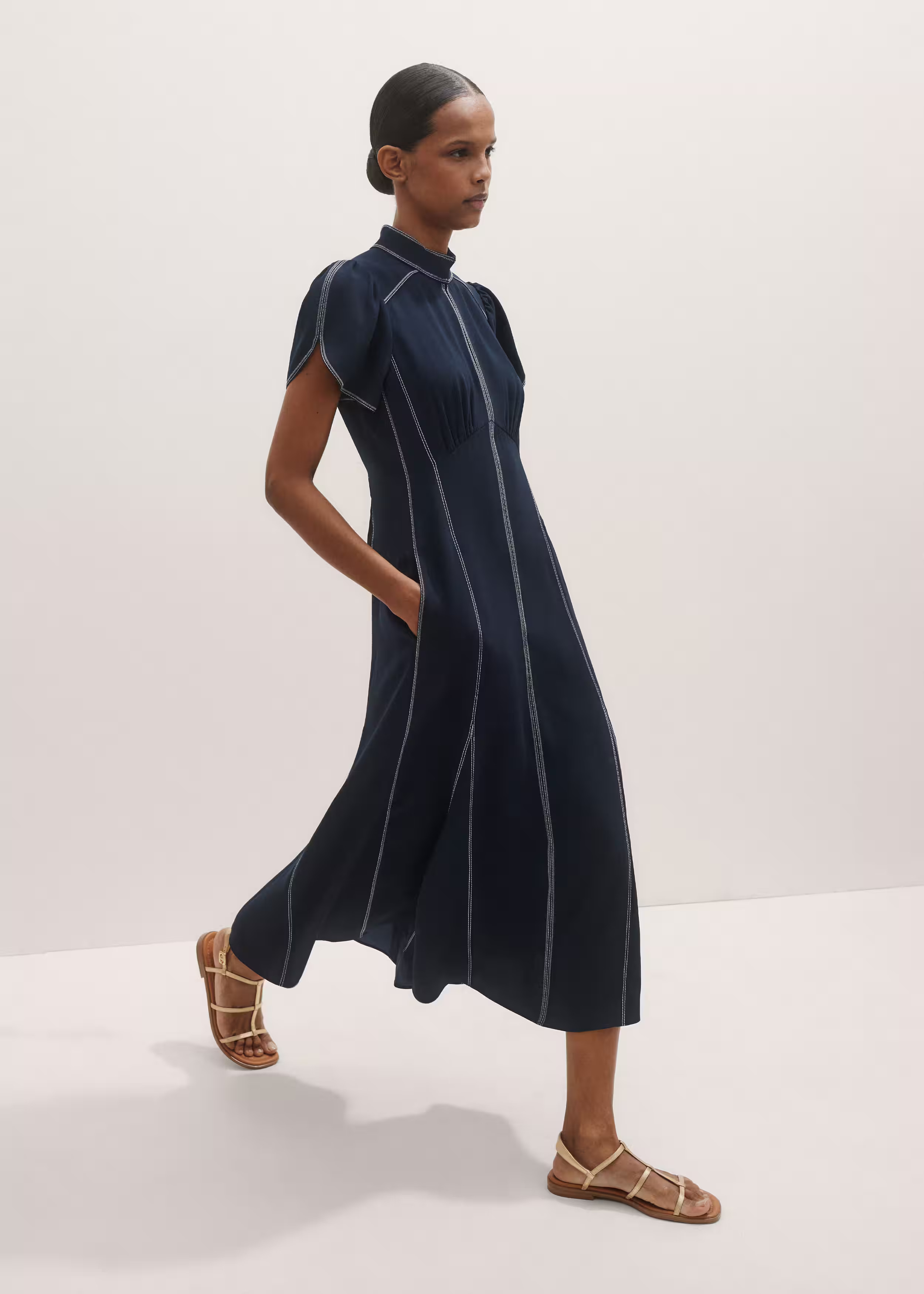 Contrast Stitch Midi Dress Crepe | ME+EM Global (Excluding US)